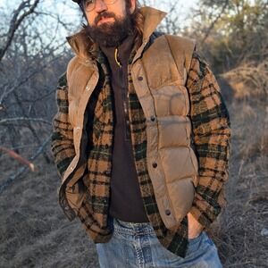 MNML Plaid Flannel Shirt Jacket Brown Green Men Size M Long Sleeve Button Up Hvy